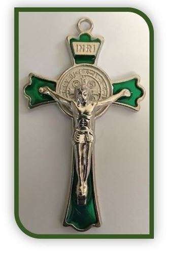 7.5cm St Benedict Crucifix with Green enamel inlay