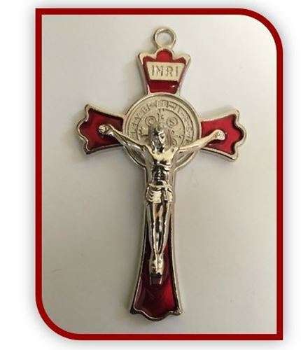 7.5cm St Benedict Crucifix with Red enamel inlay