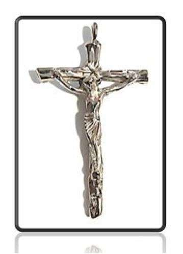 7cm silver Crucifix - Rough Wooden Design