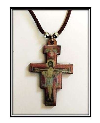 5cm San Damiano wooden Pendant - 60cm cord