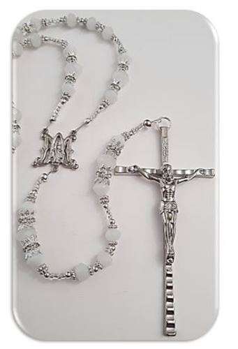Lasso Wedding Rosary in White Austrian Glass Crystals