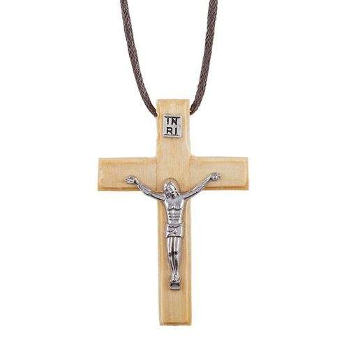 Blonde 6cm wooden crucifix pendant on 80cm cord