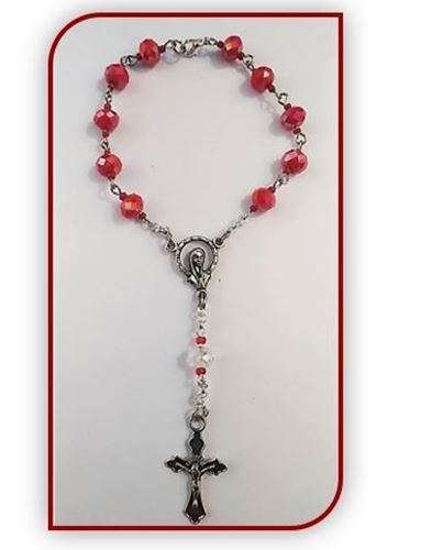Ruby Red Car rosary with Crystal clear Mystery bead