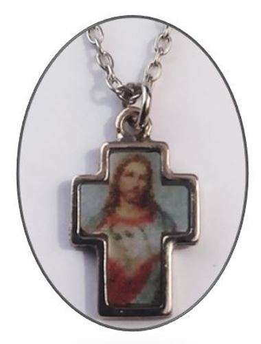 2.5cm Sacred Heart Metal Cross with 50cm chain