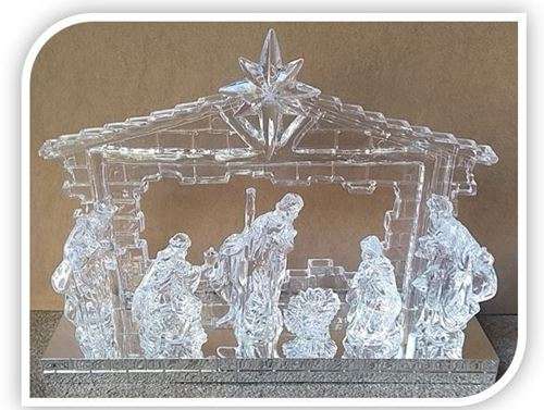 22 x 30cm Acrylic Nativity on Mirror Base with lights and music