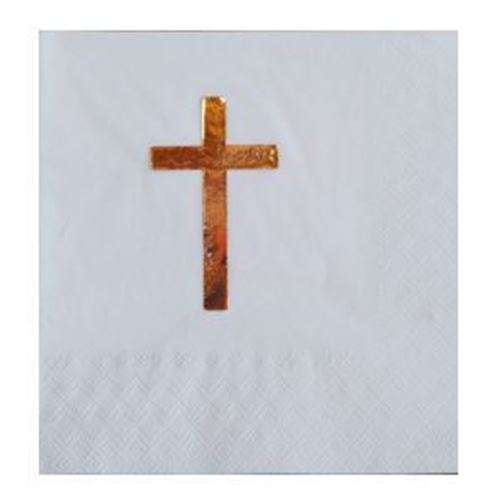 2 ply White serviette with Gold Foil Cross (10 pkt)