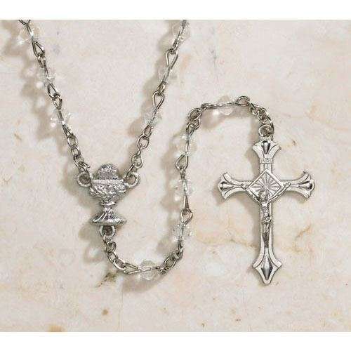 4mm Diamond Shape Crystal Glass First Communion Rosary