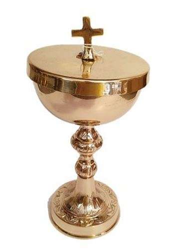 Ciborium with simple cross - 21cm tall - Solid Brass