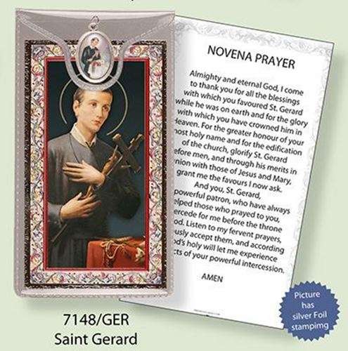 St Gerard Holy Card / Novena Prayer & full colour medal