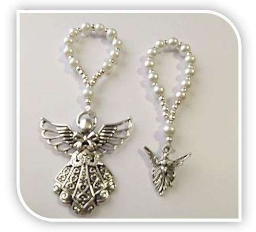 One Decade White Faux Glass Pearl Rosary with Angel