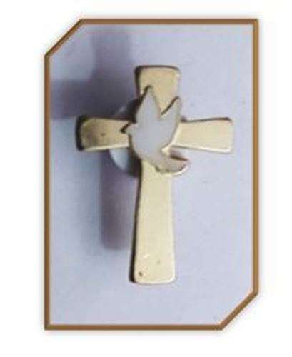 27mm Gold Cross Lapel Pin with White enamel dove