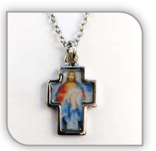 2.5cm Jesus & Mary  Metal Cross with 50cm chain