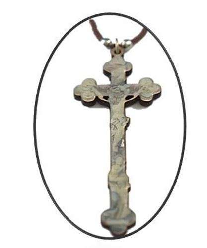 8cm Wooden Cross with images of Jesus & Mary - Cord