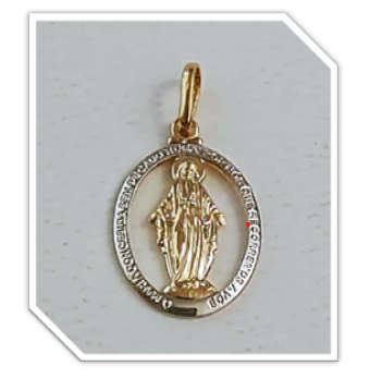 18kt Gold Filled - Two Tone -  Our Lady of Grace Pendant - 23mm