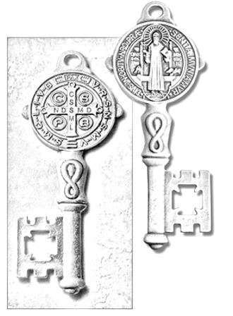 Sterling Silver 40mm St Benedict Key Pendant