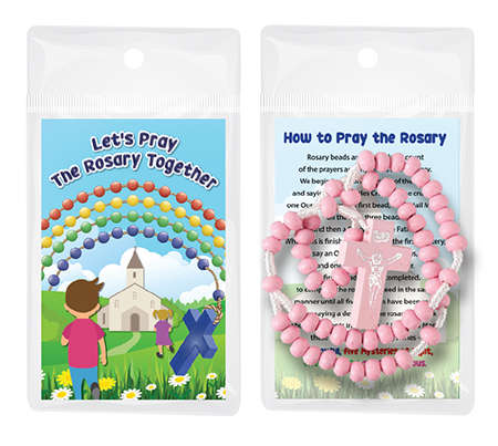 Lets Pray The Rosary Together - Pink Cord Wooden Rosary