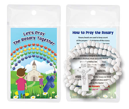 Lets Pray The Rosary Together - White Cord Wooden Rosary