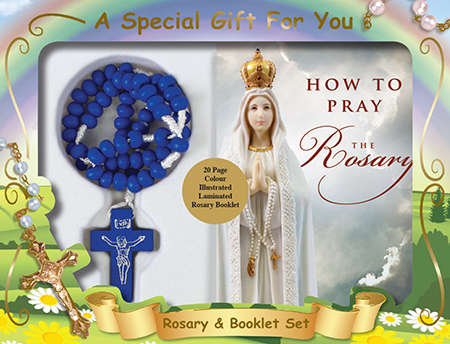 Blue Wooden Cord Rosary With Rosary Booklet Gift Box