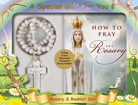 White Wooden Cord Rosary with Rosary Booklet Gift Box