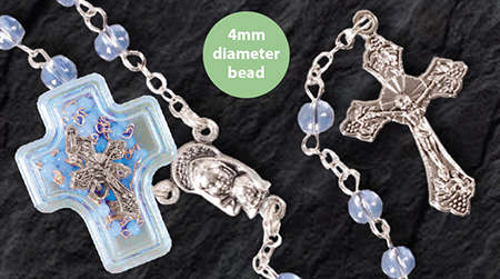 Blue Glass Mini Rosary In Cross Box