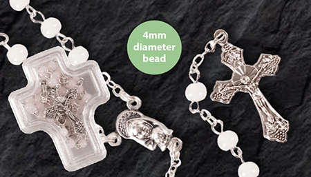 White Glass Mini Rosary In Cross Box