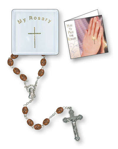Oval Wooden rosary bead with Crosses - Rosary
