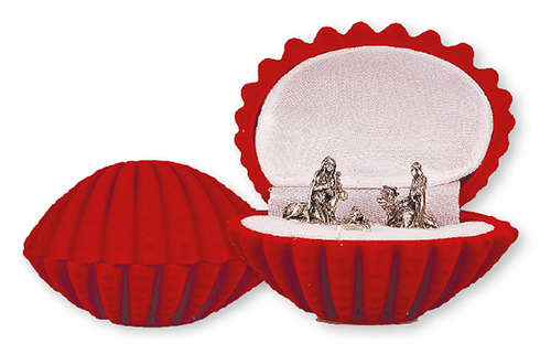 Minature Nativity Set - 5 Figures in Shell Velvet Display box