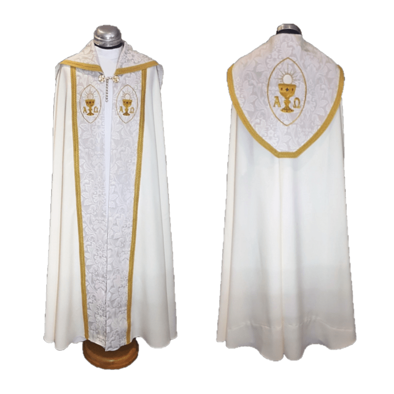 Cream Cope with Brocade panels - Chalice & Host / Alpha & Omega