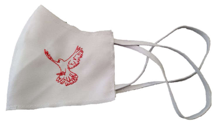 White mask with Embroidered Red Dove  - Confirmation
