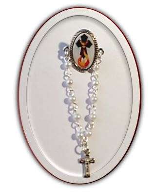 Holy Spirit Cross with Dove & Fire Lapel pin & one decade rosary