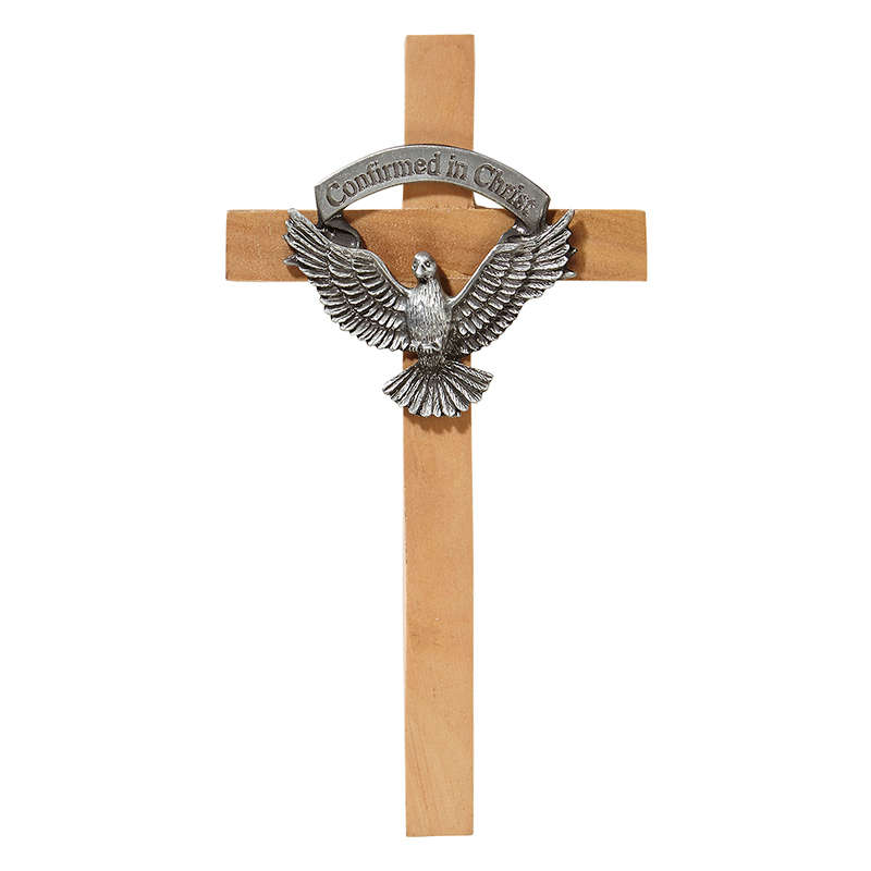 James Brennon - Confirmed in Christ/Dove  wooden Cross *Pewter figure