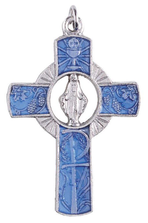 Our Lady of Grace Cross with blue enamel inlay