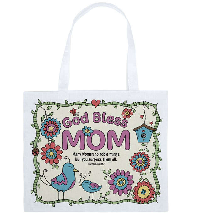 Color-Your-Own God Bless Mom Tote Bag
