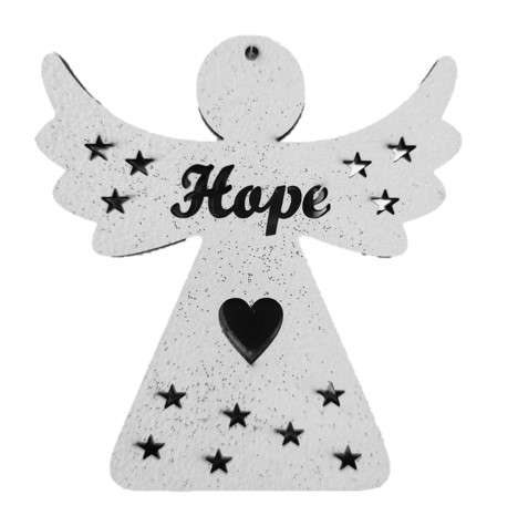Hanging Wooden "Hope" Angel with Mirror backing - 8cm