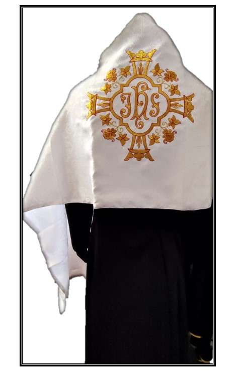 White - Humeral Veil with Gold Orphreys - IHS Embroidery - Import