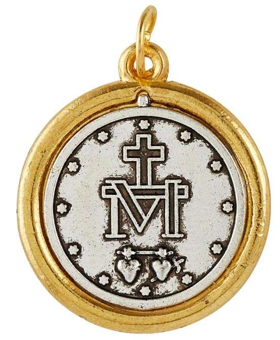 Miraculous Medal with Blue Enamel inlay - Two Tone  - 23cm diameter