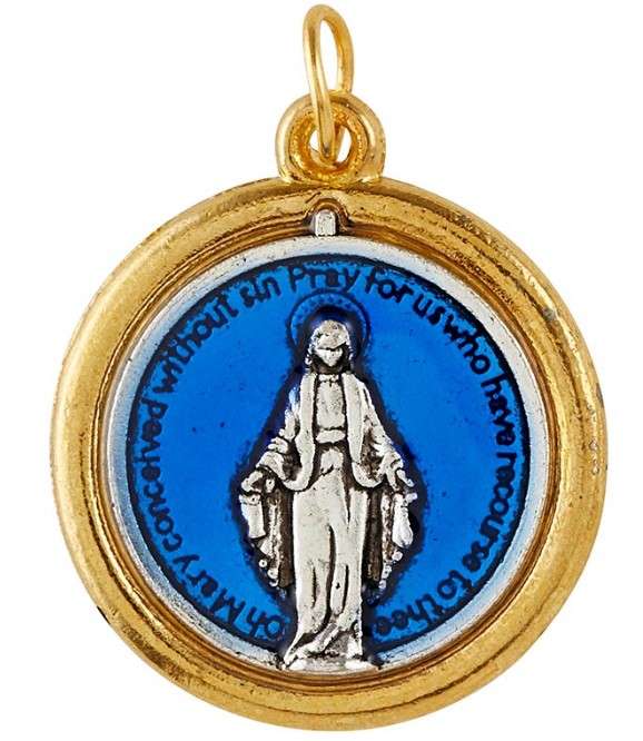 Miraculous Medal with Blue Enamel inlay - Two Tone  - 23cm diameter