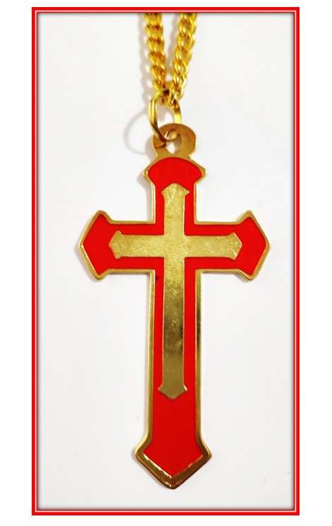 11.5cm Gold Cross With Red Enamel Inlay - 1 Meter Chain