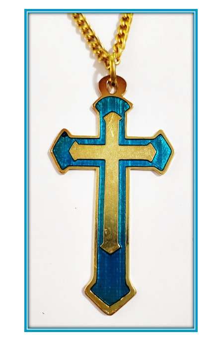 11.5cm Gold Cross With Blue Enamel Inlay