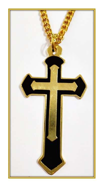 11.5cm Silver Cross With Black Enamel Inlay - 1 Meter Chain