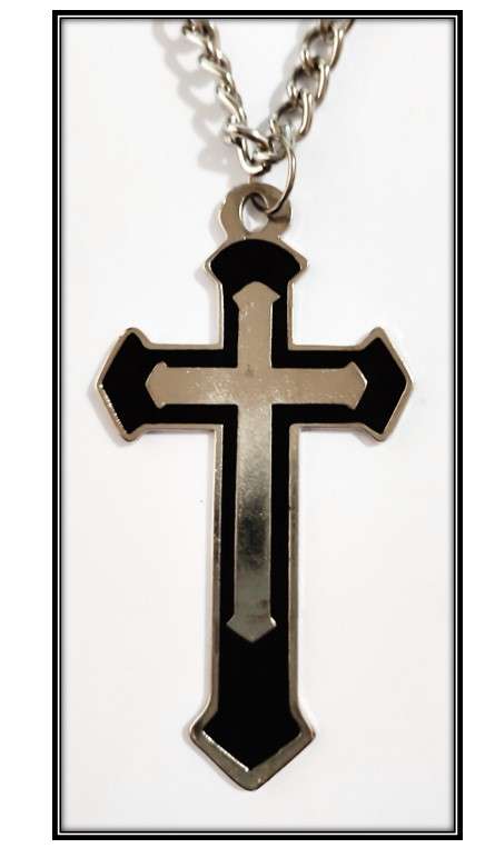 11.5cm Silver Cross with Black enamel inlay - 1 meter chain