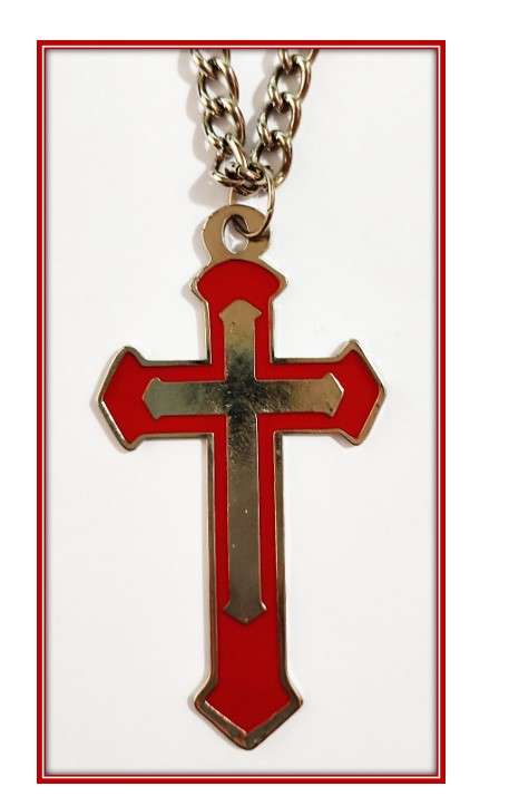 11.5cm Silver Cross with Red Enamel inlay - 1 meter chain