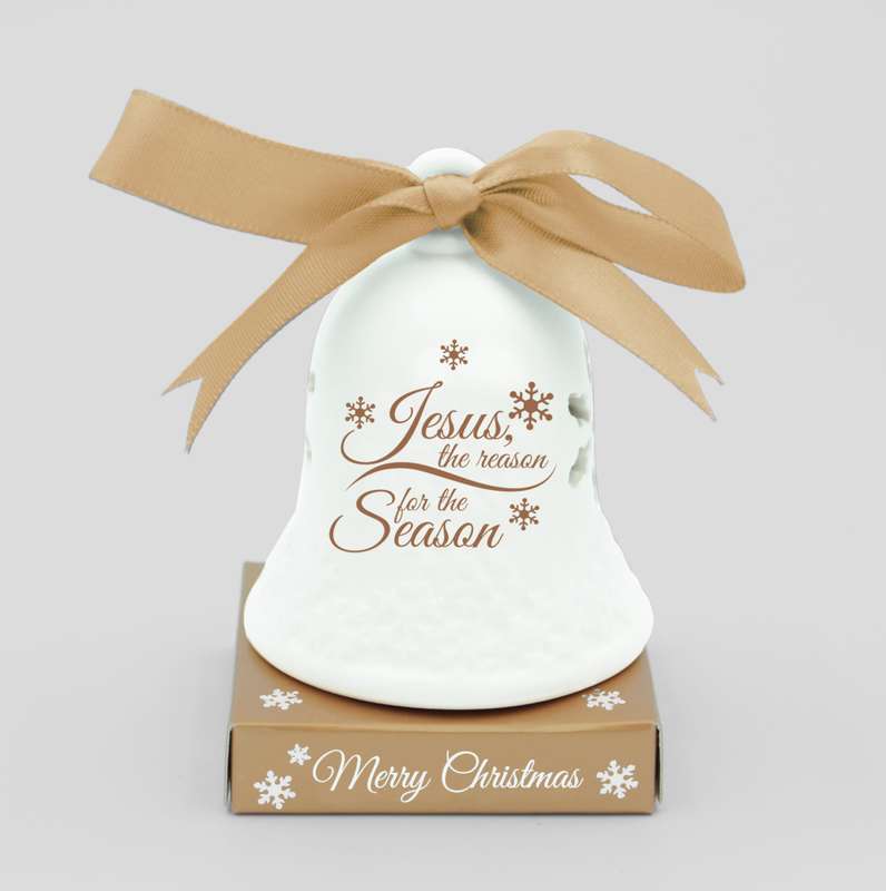 Christmas Ceramic Bell - 7cm - Jesus is the Reason -  Gold