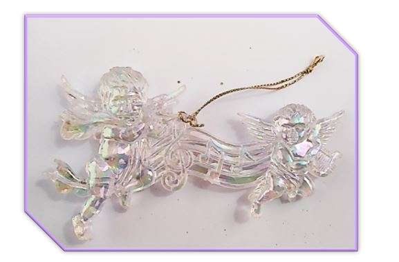 Mother of Pearl Sheen Angels on Music score - hanging ornament