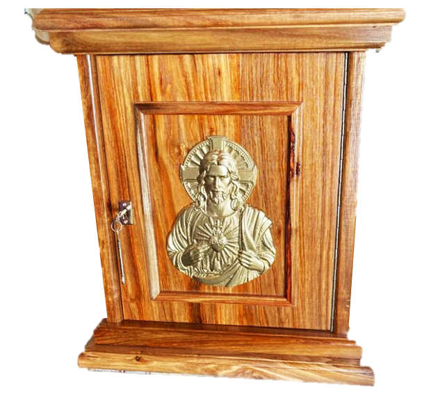 Wooden Tabernacle With Jesus Sacred Heart Relief In Gold