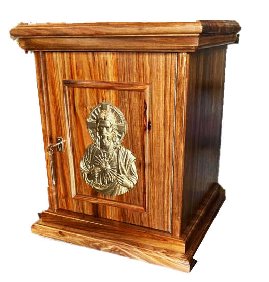 Wooden Tabernacle With Jesus Sacred Heart Relief In Gold