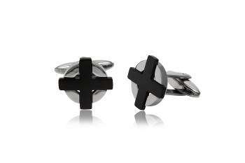 Stainless steel cufflinks with Rhodium plated cross