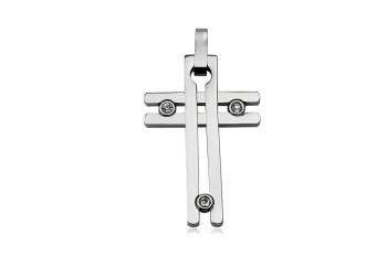 305 Stainless Steel double cross with crystals - 42mm