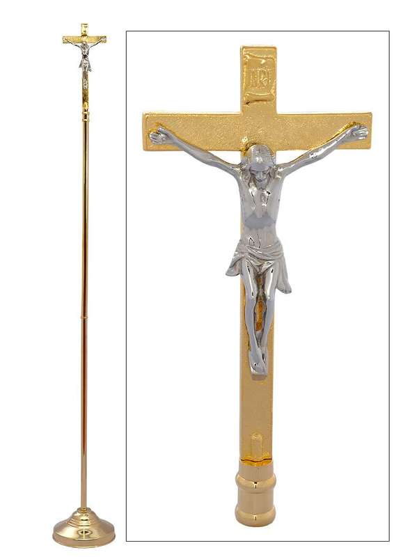 2meter Processional Crucifix in Brass with Stainless Steel plated Corpus