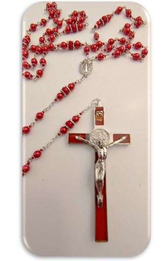 Red Faux Glass Pearl Family Rosary - Family of 4 - St Benedict